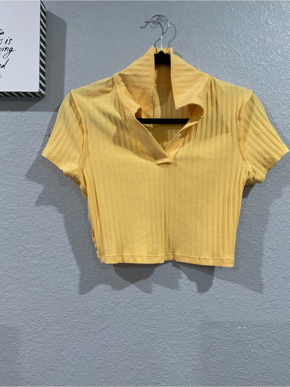 SO Yellow Ribbed Collared Crop Top - Picture 4 of 5